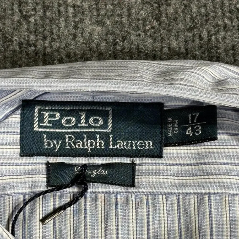 Polo Ralph Lauren Shirt Mens 17 34/35 Blue Stripe Douglas Long Sleeve Dress